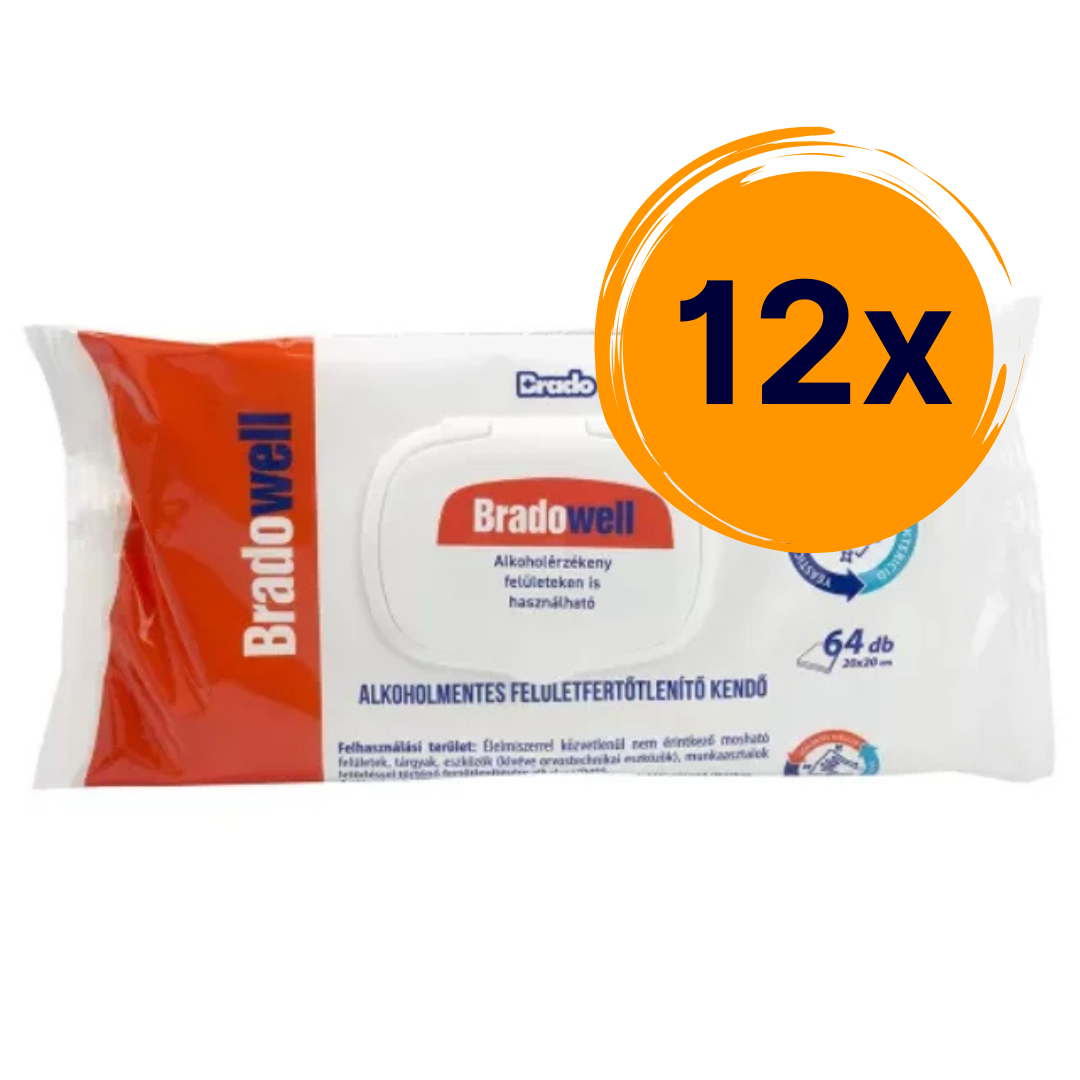 Bradowell fertőtlenítő kendő 64 db (12 csomag)